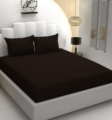 REYANSH DECOR Polycotton King Flat 200 TC Self Design Bedsheet(Pack of 1, Coffee_Stripes)