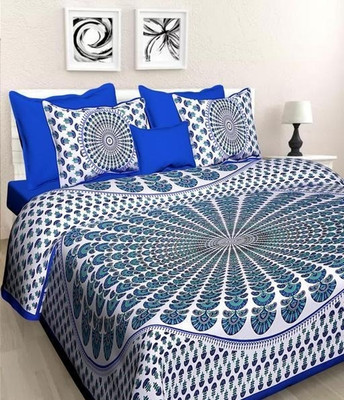 Demo Cotton Hub 160 TC Cotton Queen Jaipuri Prints Flat Bedsheet(Pack of 1, Multicolor)