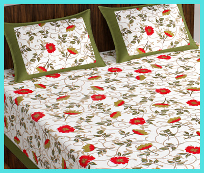 JAIPUR PRINTS Cotton Double Flat 160 TC Jaipuri Prints Bedsheet(Pack of 1, Green)