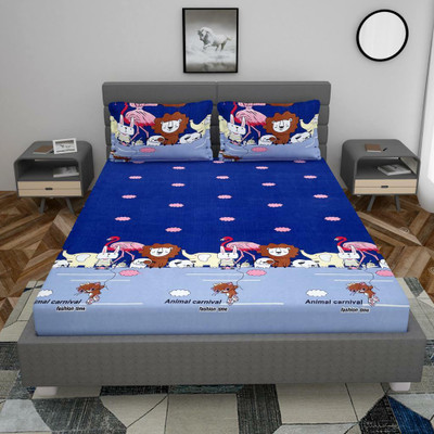 RARE BIRD 240 TC Microfiber King Cartoon Fitted (Elastic) Bedsheet(Pack of 1, Blue)