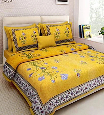 sanchay Cotton Double Flat 300 TC Printed Bedsheet(Pack of 1, Yellow)