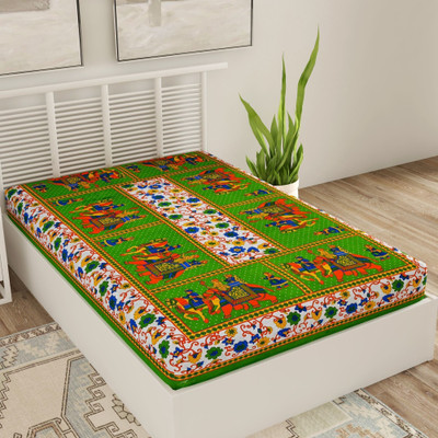 Unique Choice 220 TC Cotton Single Self Design Flat Bedsheet(Pack of 1, Green)