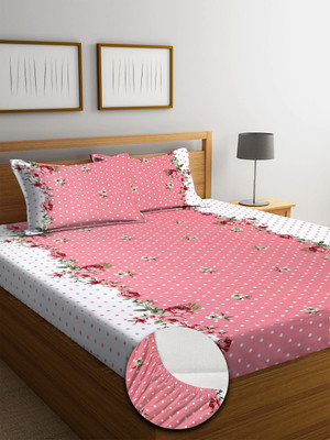 MAYAS COLLECTION 250 TC Cotton Double Abstract Fitted (Elastic) Bedsheet(Pack of 1, Multicolor)