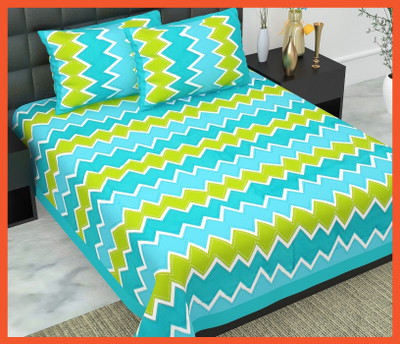 BedZone Cotton Double Flat 240 TC Jaipuri Prints Bedsheet(Pack of 1, Green)