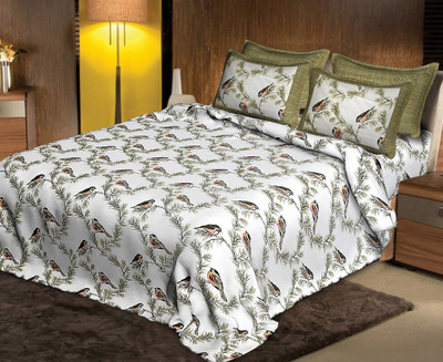 Vp unique textiles Cotton Double Flat 144 TC Floral Bedsheet(Pack of 1, Green)