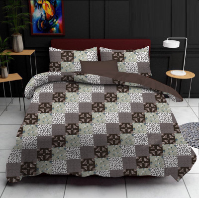 G M Textile 125 TC Polycotton Double Printed Flat Bedsheet(Pack of 1, Green, Grey)