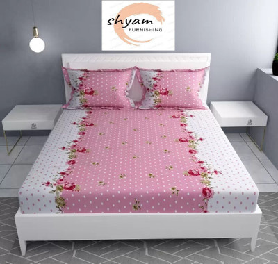 THANESH Polycotton Double Fitted (Elastic) 200 TC Printed Bedsheet(Pack of 1, Multicolor)