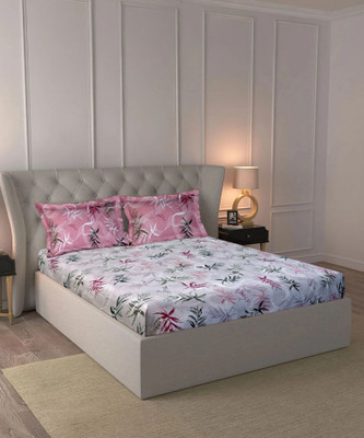 well decor Cotton Double Flat 144 TC Printed Bedsheet(Pack of 1, Pink)