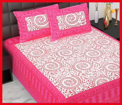 JAIPUR PRINTS Cotton Double Flat 210 TC Jaipuri Prints Bedsheet(Pack of 1, Pink)