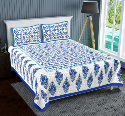 NERICS Cotton King Flat 350 TC Floral Bedsheet(Pack of 1, Blue)