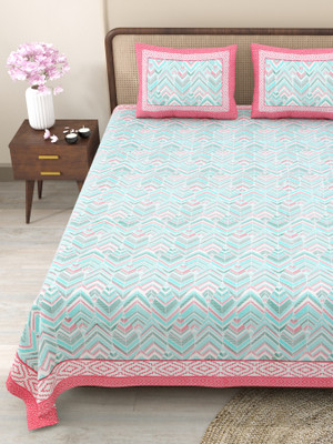 CLOTHOLOGY Cotton King Flat 240 TC Jaipuri Prints Bedsheet(Pack of 1, Brown, Blue)