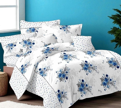 HALEN Cotton Double Flat 210 TC Printed Bedsheet(Pack of 1, White)