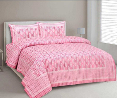 pari creations Cotton King Flat 144 TC Jaipuri Prints Bedsheet(Pack of 1, Pink)