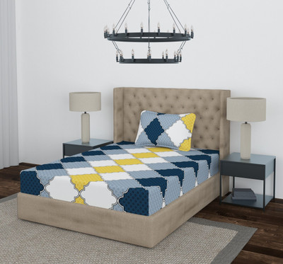 Optra Microfiber Single Flat 240 TC Geometric Bedsheet(Pack of 1, Yellow)