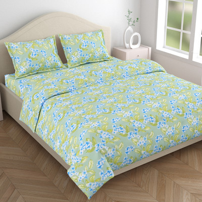 haus & kinder Microfiber Double Flat 120 TC Floral Bedsheet(Pack of 1, Blue, Brown)