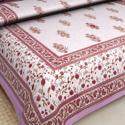 E ELMA 210 TC Cotton Double Jaipuri Prints Flat Bedsheet(Pack of 1, Purple)