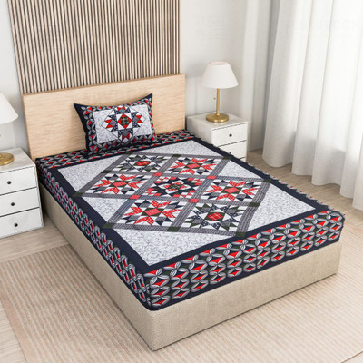 SARVOCH Cotton Single Flat 144 TC Jaipuri Prints Bedsheet(Pack of 1, Blue::Red::Green::Grey)