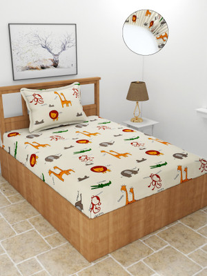 MORADO 210 TC Polycotton Single Cartoon Fitted (Elastic) Bedsheet(Pack of 1, White)