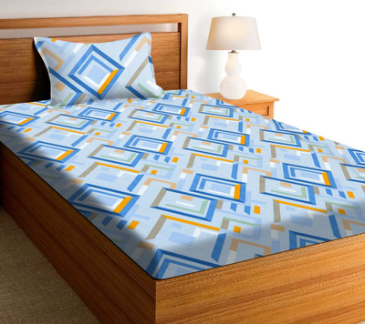 RUSTIC LINEN 144 TC Microfiber Single Printed Flat Bedsheet(Pack of 1, Light Blue)