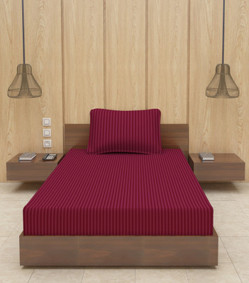 Optra 300 TC Microfiber Single Striped Flat Bedsheet(Pack of 1, Wine)