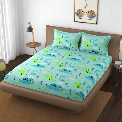 Apala 180 TC Cotton Double Cartoon Flat Bedsheet(Pack of 1, Green)