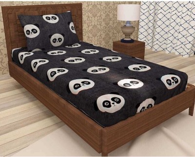 Tdot Creations 220 TC Cotton Single Printed Flat Bedsheet(Pack of 1, Blk Panda 1)