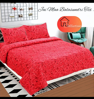 FashionsNet Cotton Blend King Flat 210 TC Floral Bedsheet(Pack of 1, Red, Rose Red)