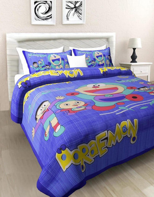 avtar Cotton Queen Flat 165 TC Cartoon Bedsheet(Pack of 1, Blue)