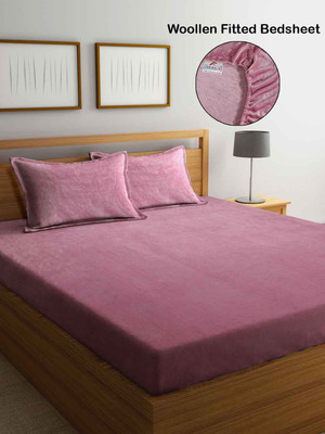 Fabinaliv Woolen King Fitted (Elastic) 300 TC Solid Bedsheet(Pack of 1, Onion)