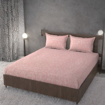 HUESPACE Cotton, Microfiber Double Flat 300 TC Floral Bedsheet(Pack of 1, Pink)