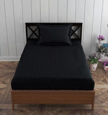 SERENE DECOR 210 TC Satin Single Striped Flat Bedsheet(Pack of 1, Black)