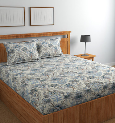 CHHILAKIYA Cotton King Flat 300 TC Printed Bedsheet(Pack of 1, Grey)