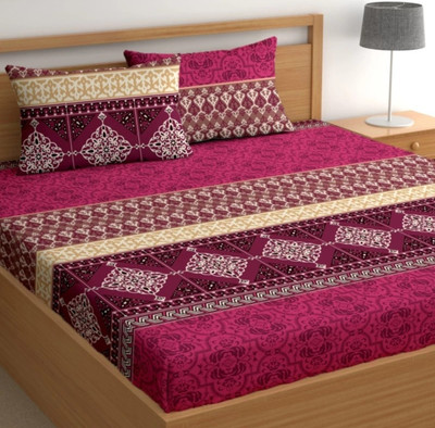 BLOSBOON BEDDINGS 240 TC Polycotton Double Geometric Fitted (Elastic) Bedsheet(Pack of 1, Multicolor)