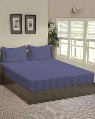 Jaipurlinen Cotton Double Fitted (Elastic) 220 TC Solid Bedsheet(Pack of 1, Dark Blue)