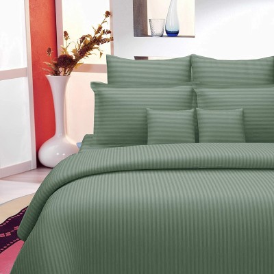 SHOPICTED 210 TC Satin Double Striped Flat Bedsheet(Pack of 1, Green solid)