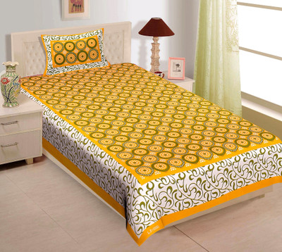 Flipkart SmartBuy 104 TC Cotton Single Jaipuri Prints Flat Bedsheet(Pack of 1, Yellow)