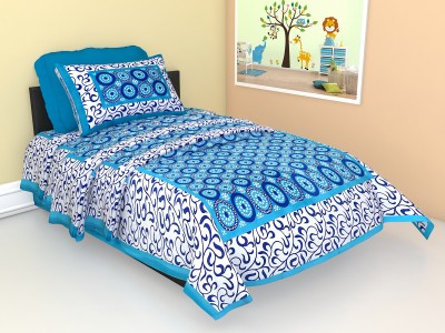 JaypurTextile 140 TC Cotton Single Printed Flat Bedsheet(Pack of 1, Sky Blue)