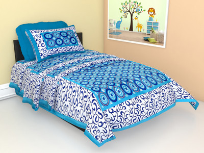 Ubania Collection 140 TC Cotton Single Printed Flat Bedsheet(Pack of 1, Blue)