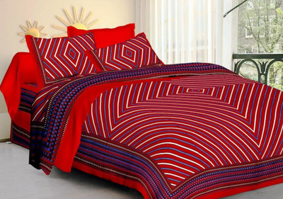 SHIVAY HANDICRAFTS Cotton Double Flat 100 TC Striped Bedsheet(Pack of 1, Red)