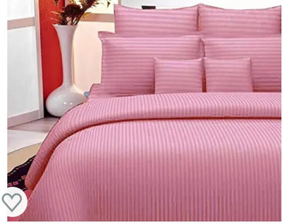 Sped Impex Cotton King Flat 200 TC Striped Bedsheet(Pack of 1, Pink)