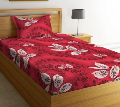 Rumps 220 TC Cotton Single Printed Fitted (Elastic) Bedsheet(Pack of 1, Maroon)