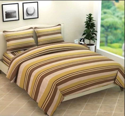 SPSON'S HANDLOOM Cotton King Flat 210 TC Striped Bedsheet(Pack of 1, Brown)