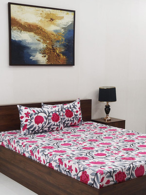 Steve and Anderson Microfiber Double Flat 160 TC Floral 1 Bedsheet with 2 Pillow Covers(Pink)