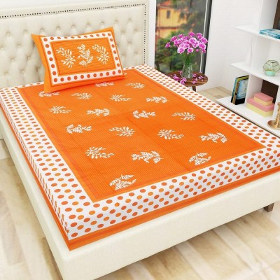 Home India 144 TC Cotton Single Jaipuri Prints Flat Bedsheet(Pack of 1, Orange)