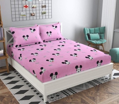 Zivias 210 TC Microfiber Queen Cartoon Fitted (Elastic) Bedsheet(Pack of 1, Pink)