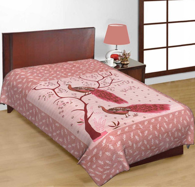 Home@shop Cotton Single Flat 144 TC Jaipuri Prints Bedsheet(Pack of 1, Pink)