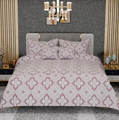 ajhandloom Cotton Double Fitted (Elastic) 260 TC Floral Bedsheet(Pack of 1, Pink)
