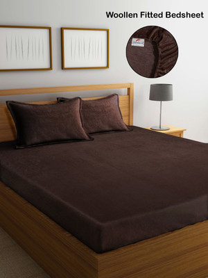 Fabinaliv Woolen King Fitted (Elastic) 300 TC Solid Bedsheet(Pack of 1, Coffee)