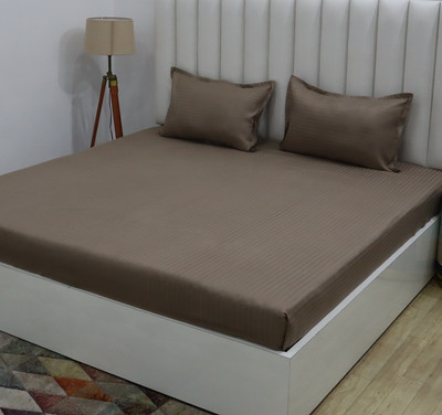 RD TREND 210 TC Cotton King Abstract Fitted (Elastic) Bedsheet(Pack of 1, Beige)