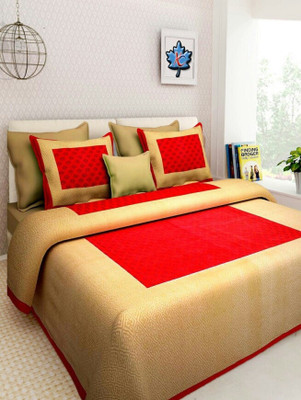 Hari Om Prints 144 TC Cotton Queen Jaipuri Prints Flat Bedsheet(Pack of 1, Red)